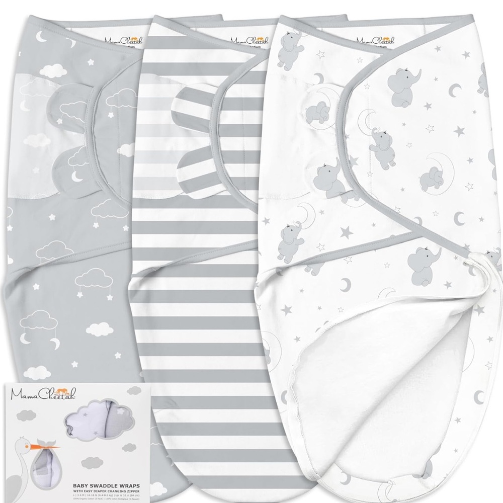 Mama Cheetah Baby Swaddle Wraps - Gray and White